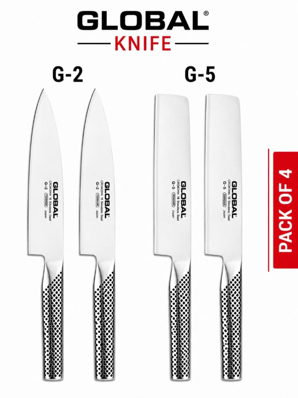 Global G5 7" Veg Knife & G-2 8" Chef Cromova 18 Steel New Sealed Boxed Pack of 4